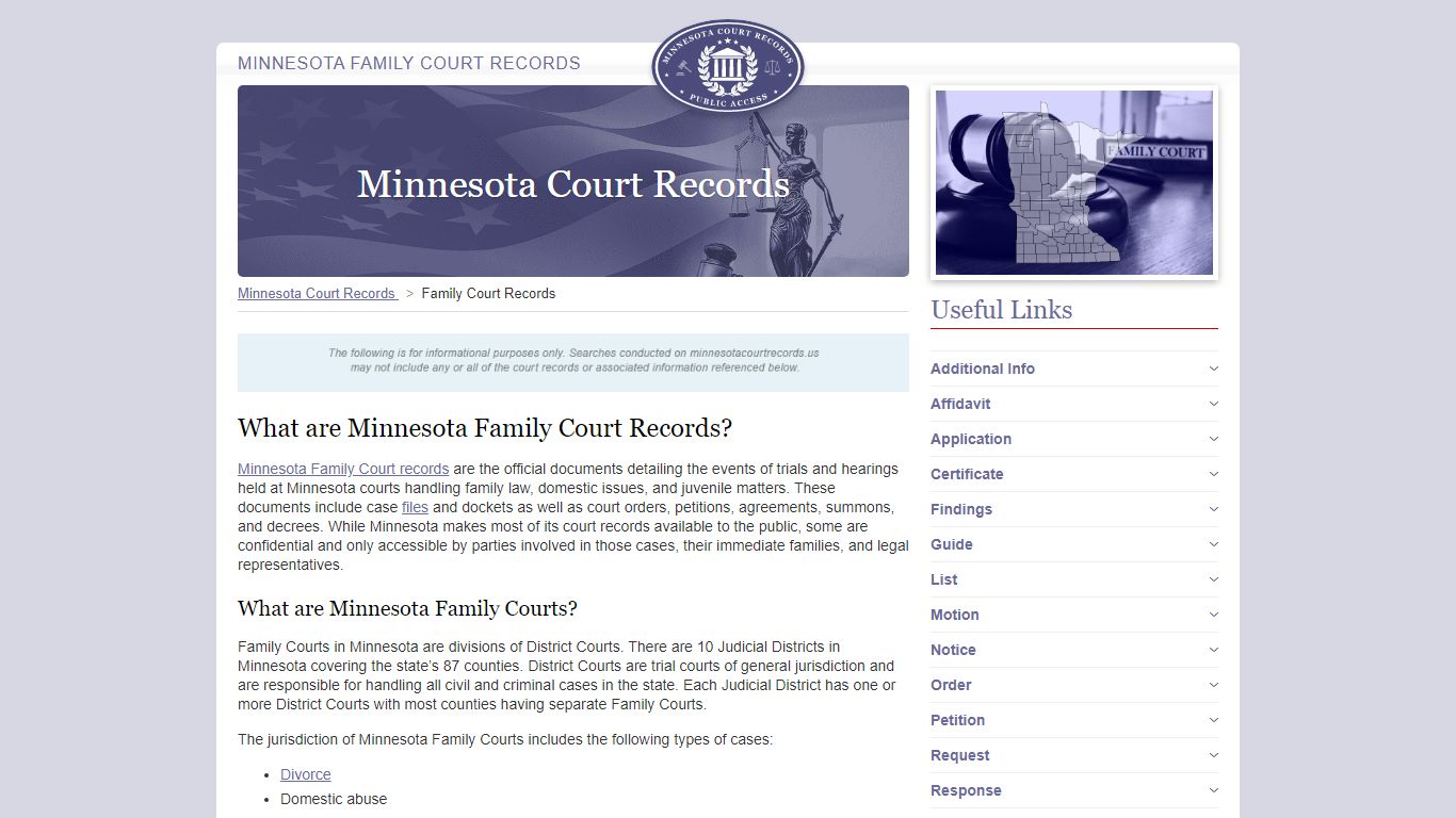 Minnesota Family Court Records | MinnesotaCourtRecords.us